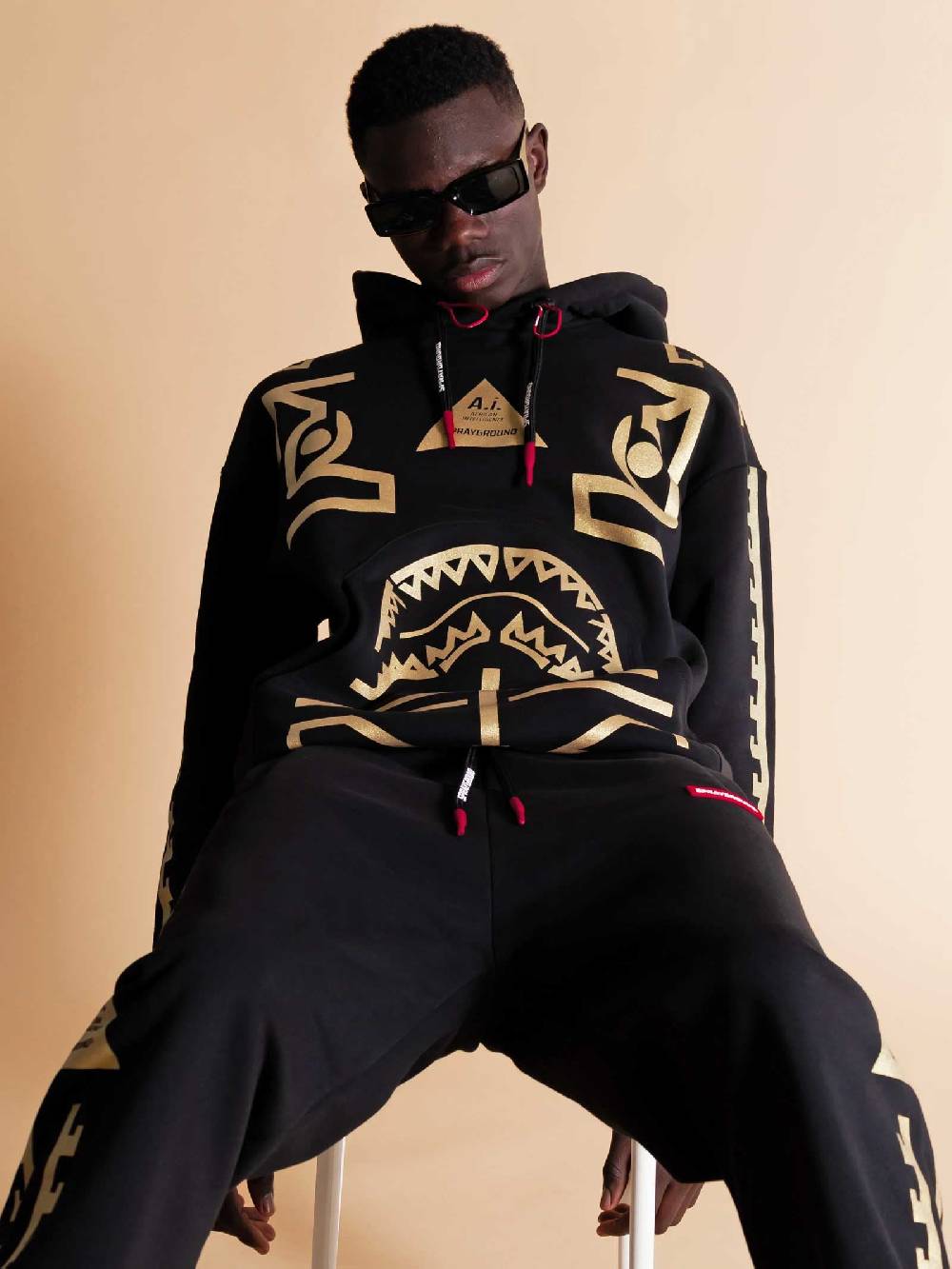 SPRAYGROUND Felpa Con Cappuccio Golden A.I Uomo In Cotone Nero