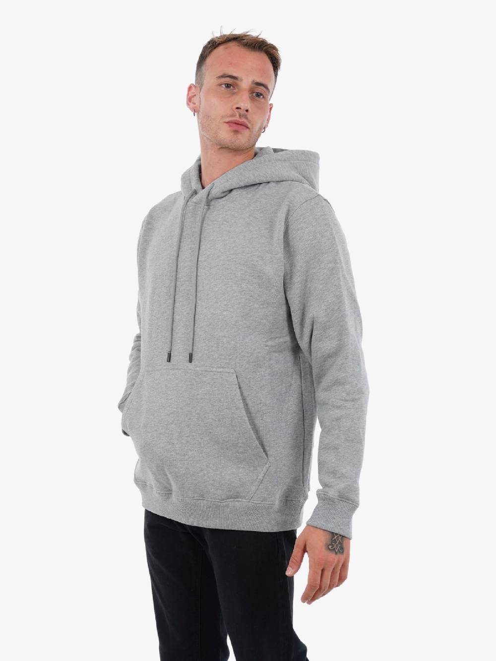 DONDUP Felpa Con Cappuccio Uomo In Jersey Di Cotone Grigio Logo Cappuccio