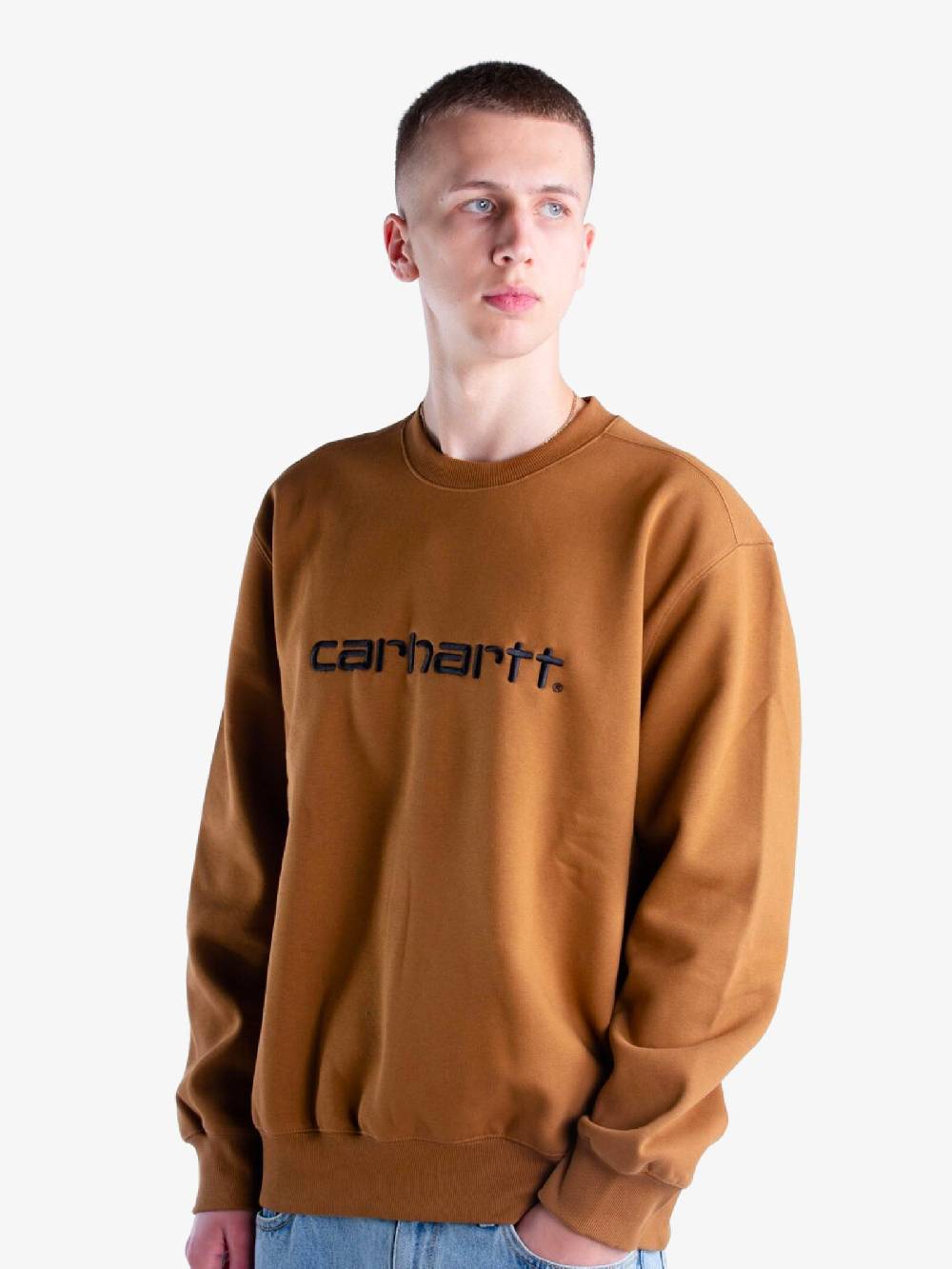 CARHARTT WIP Felpa Girocollo I030546_1QB_XX Uomo Marrone In Cotone Spazzolato