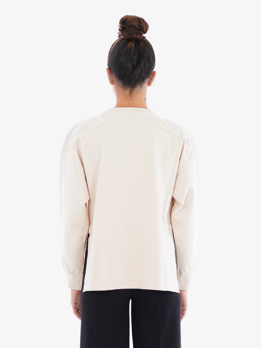 MARIUCCIA Felpa Girocollo In Viscosa Donna Panna Con Swarowski