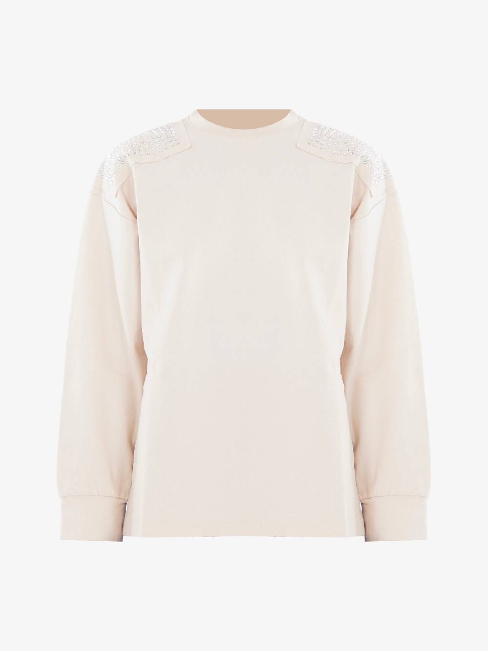MARIUCCIA Felpa girocollo in viscosa donna panna con swarowski