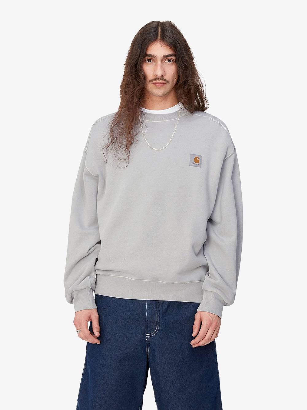 CARHARTT WIP Felpa Girocollo Nelson Sweat I029957_ Uomo Cotone Grigio