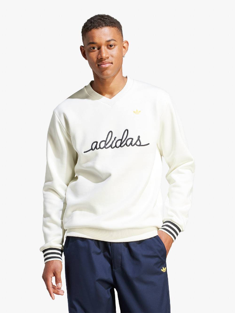 ADIDAS Felpa Girocollo Nice Embroidered IR7595 Uomo Cotone Bianco