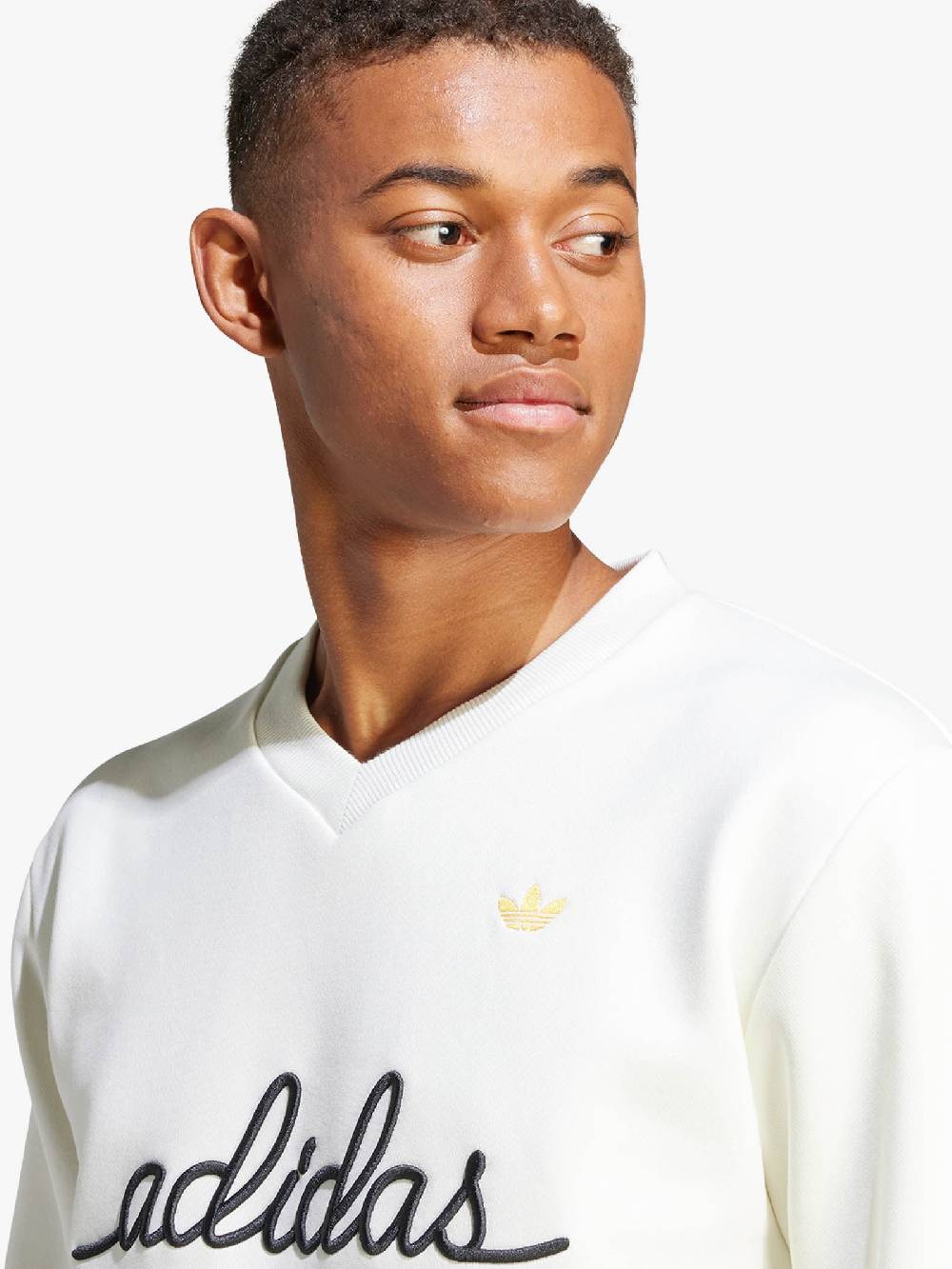 ADIDAS Felpa Girocollo Nice Embroidered IR7595 Uomo Cotone Bianco