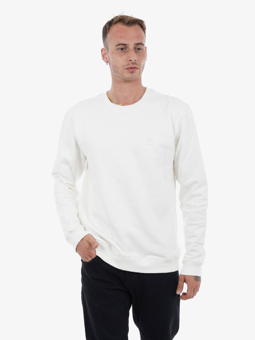 DONDUP Felpa Girocollo Uomo In Cotone Bianco Con Logo 3D