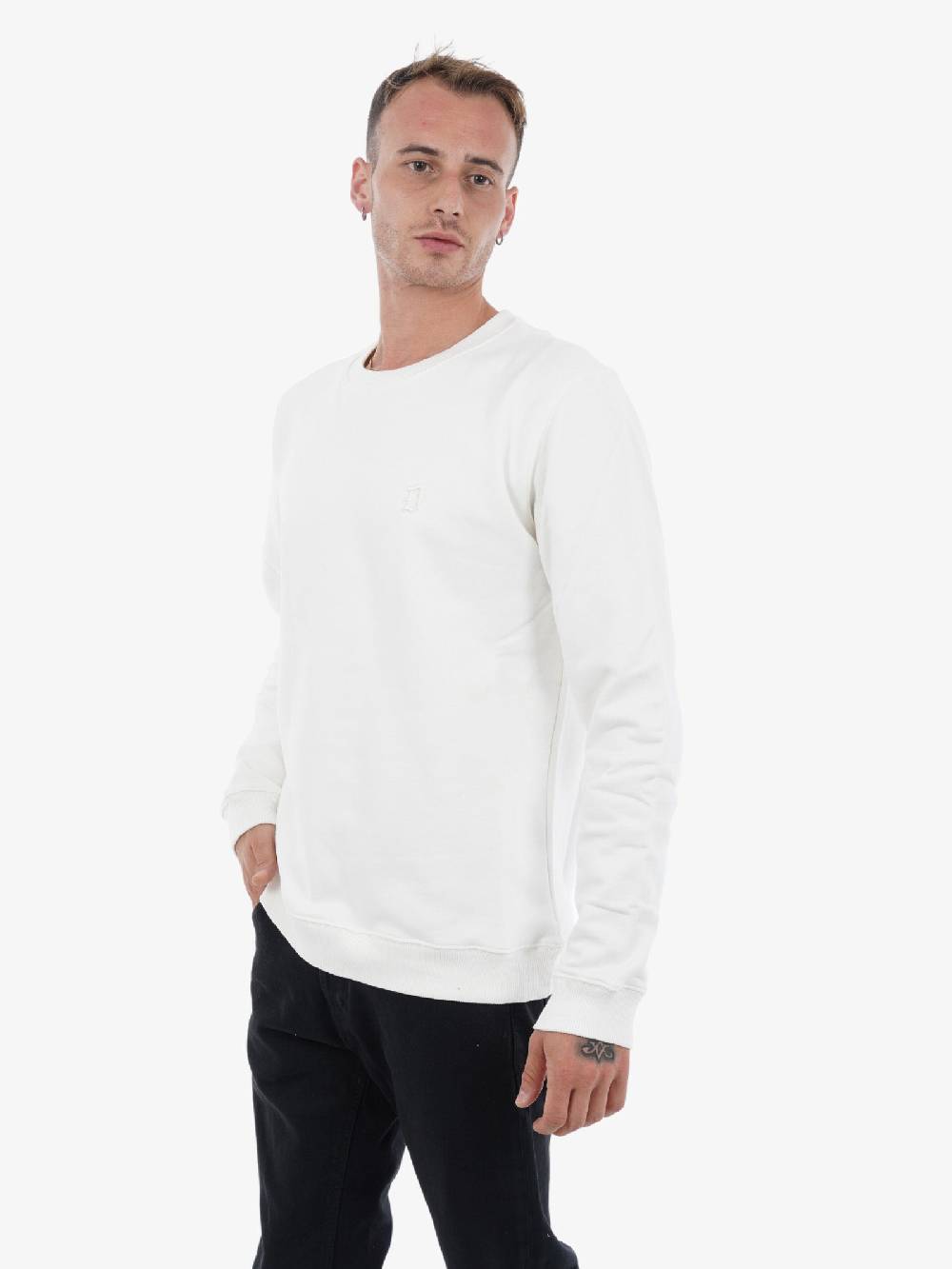 DONDUP Felpa Girocollo Uomo In Cotone Bianco Con Logo 3D