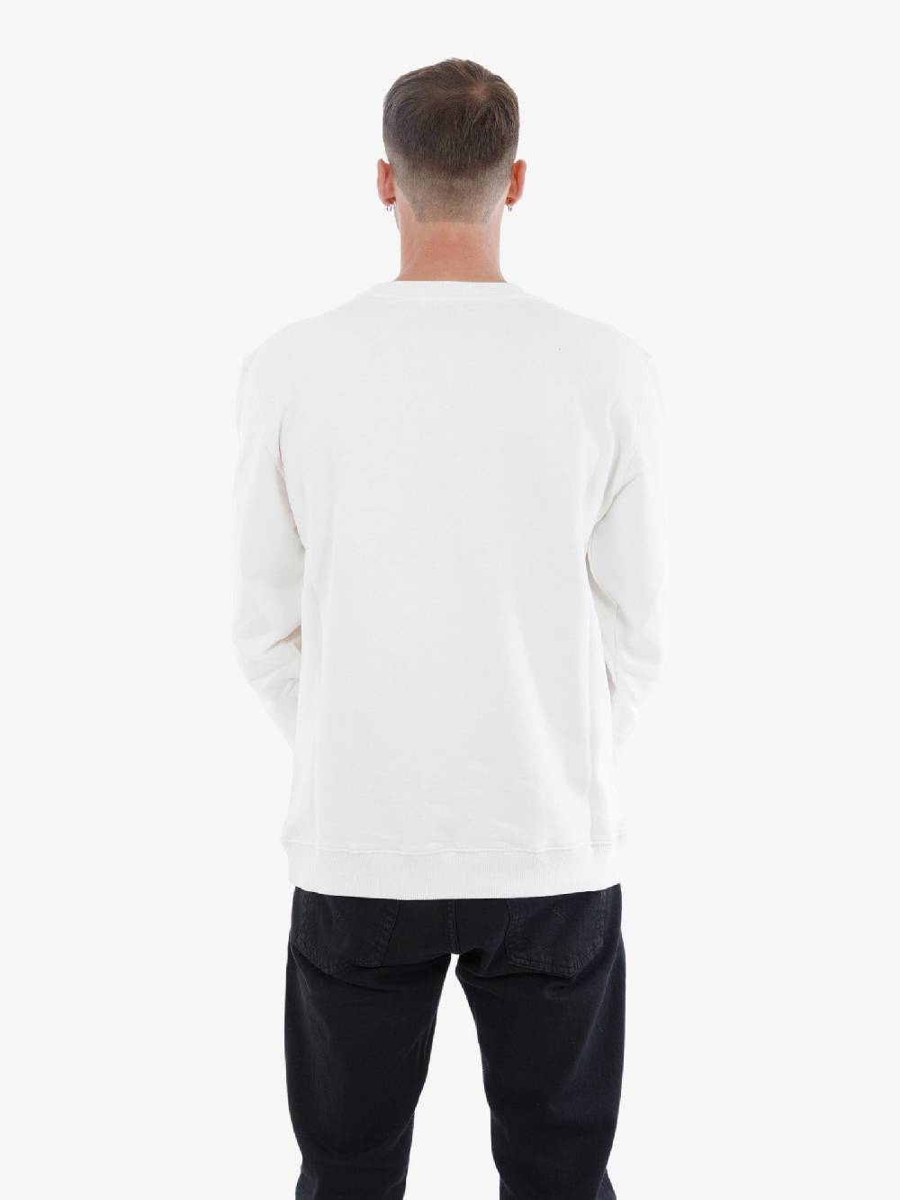 DONDUP Felpa Girocollo Uomo In Cotone Bianco Con Logo 3D