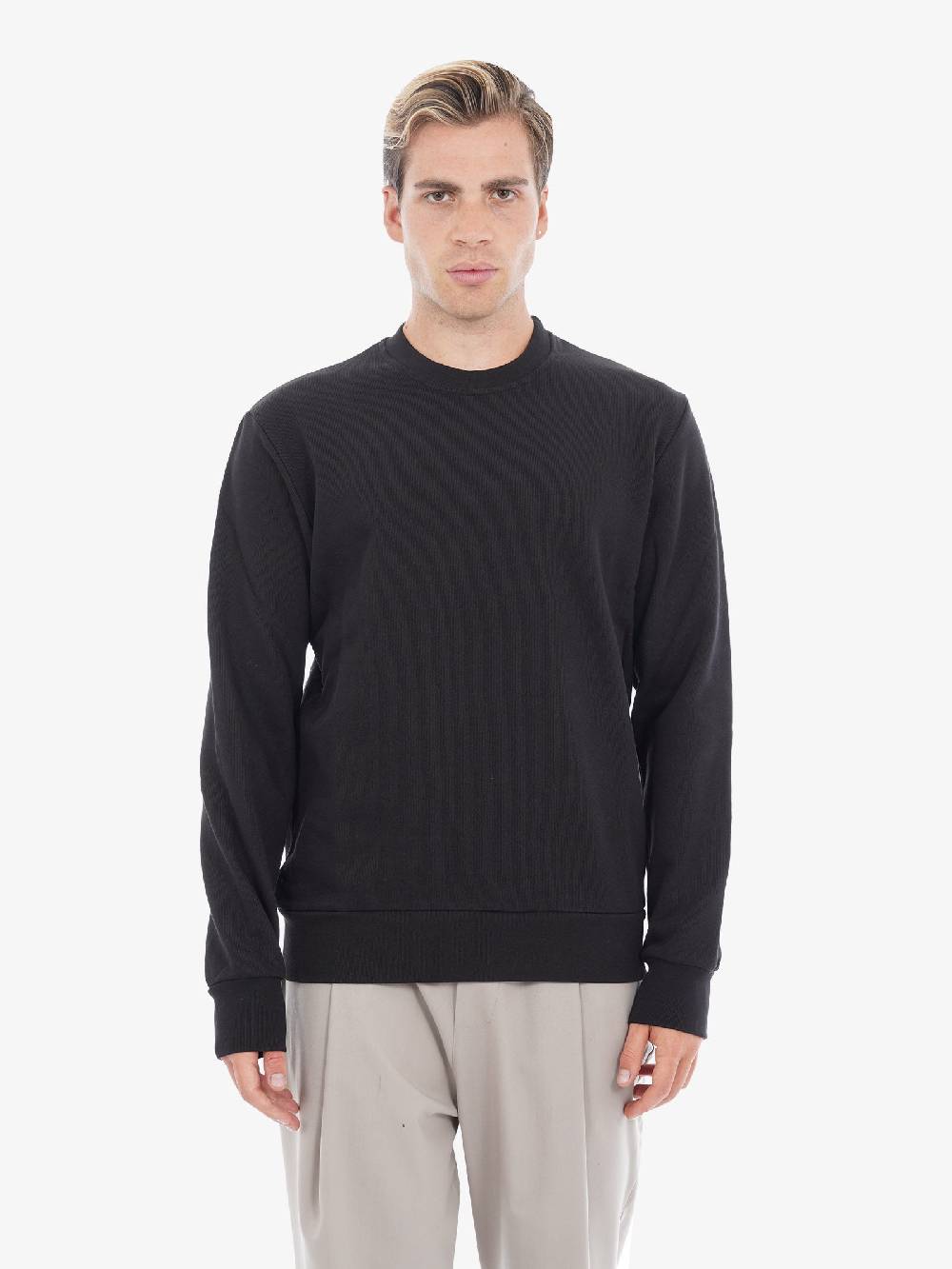 YES LONDON Felpa Girocollo XMF3868 Uomo In Cotone Logo Nero/beige