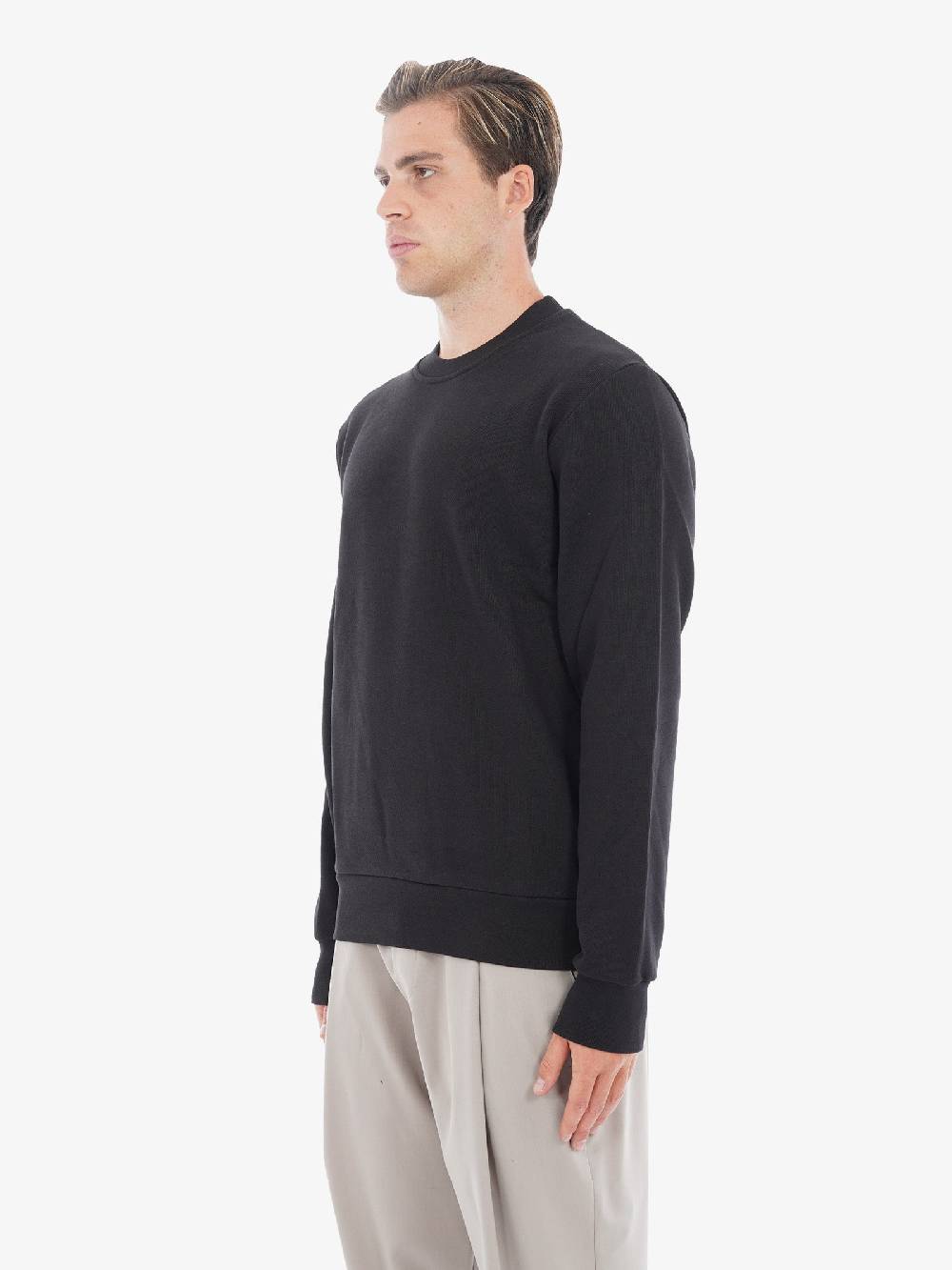 YES LONDON Felpa Girocollo XMF3868 Uomo In Cotone Logo Nero/beige