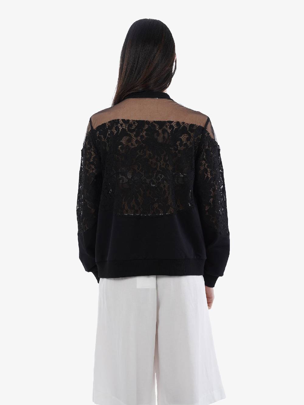 TRASH AND LUXURY Felpa Trasparente Donna In Pizzo Nera