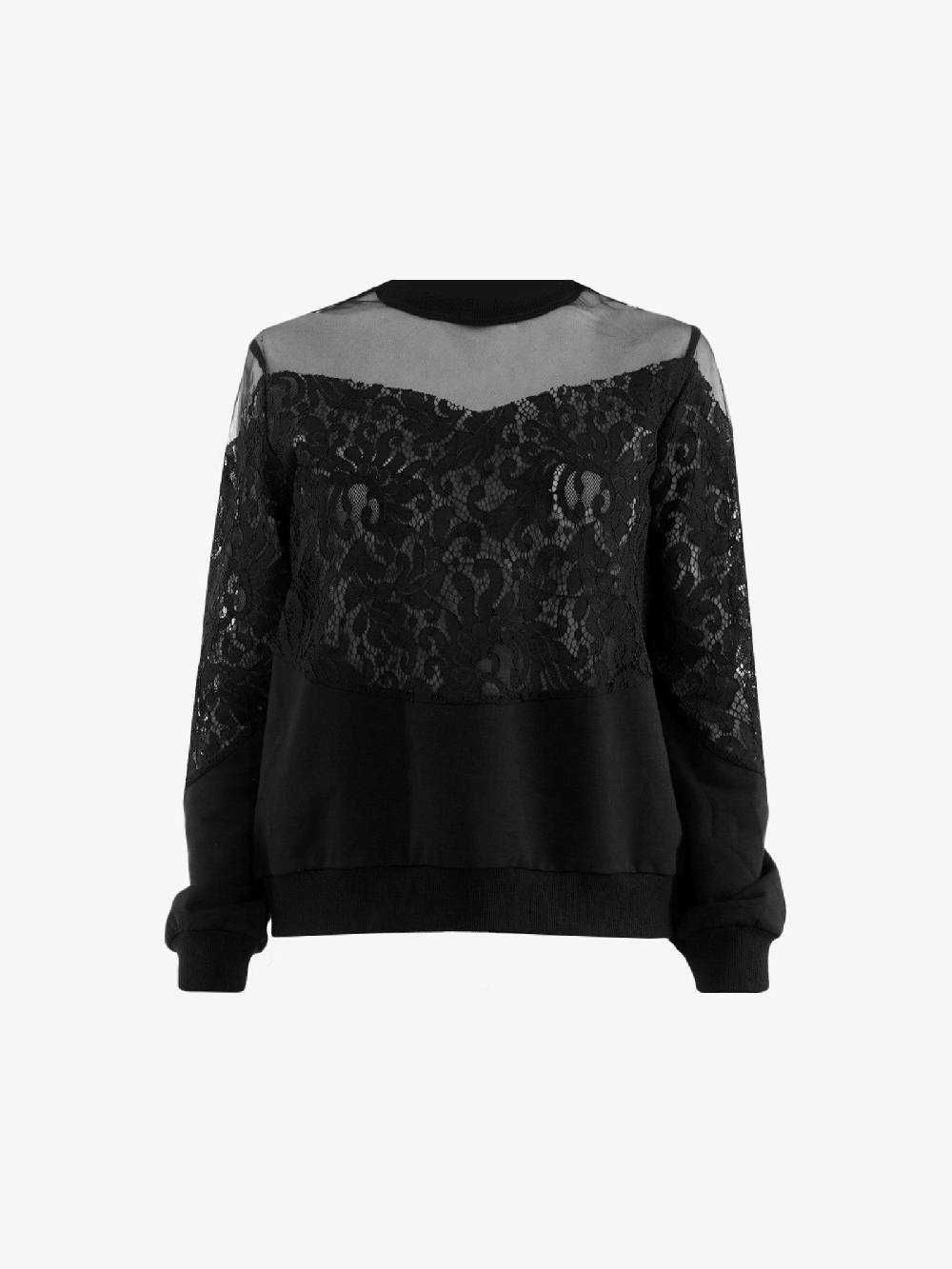 TRASH AND LUXURY Felpa trasparente donna in pizzo nera