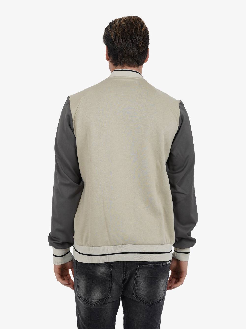 YES LONDON Felpa Vasity XMF3879 Uomo Con Zip In Cotone Beige/piombo