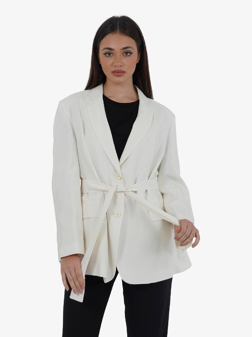 SEMICOUTURE Giacca Con Fusciacca Christiana Y4SQ04 Donna In Viscosa Armaturizzata Panna