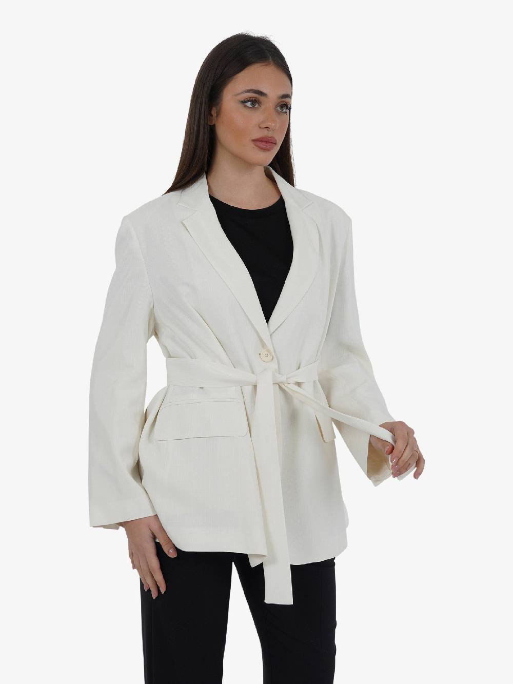 SEMICOUTURE Giacca Con Fusciacca Christiana Y4SQ04 Donna In Viscosa Armaturizzata Panna