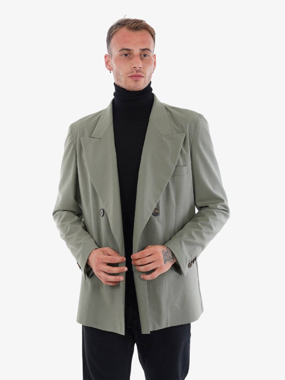 3DICI Giacca Doppiopetto GIA Uomo In Lana Verde Ampio Revers