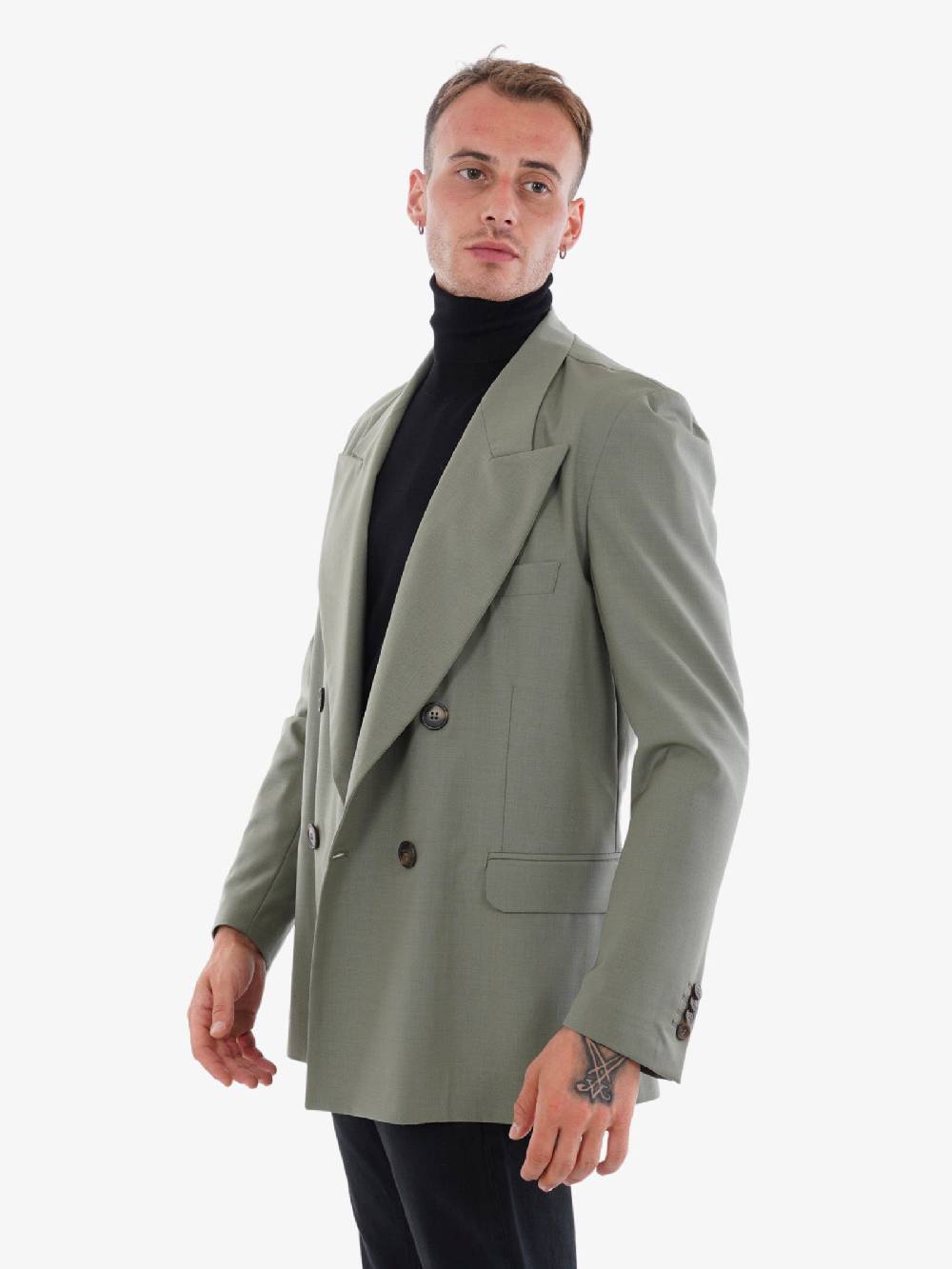 3DICI Giacca Doppiopetto GIA Uomo In Lana Verde Ampio Revers
