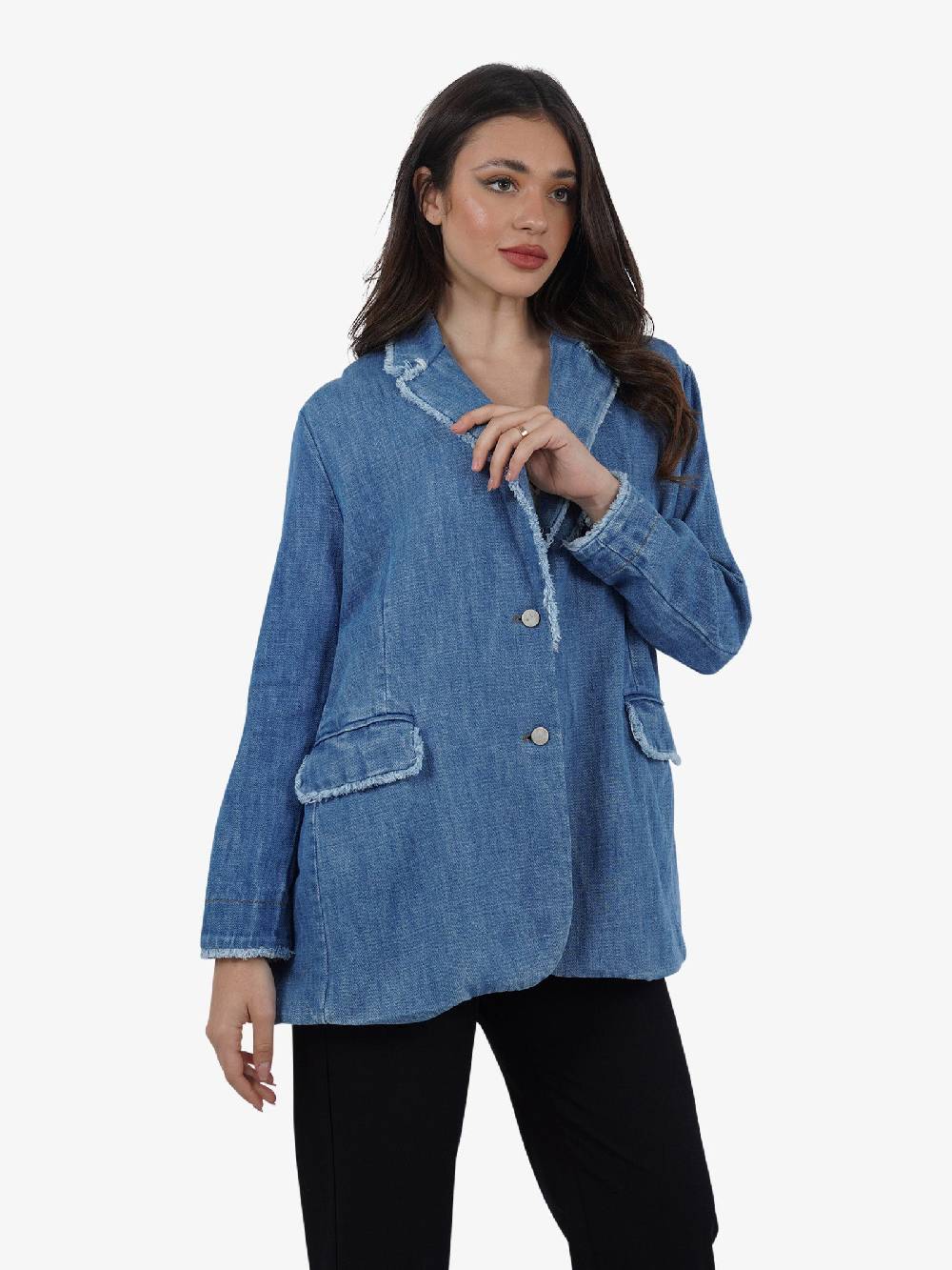 HAVE ONE Giacca Over Chambray Sfrangiata JSO-L079 Donna Cotone Denim