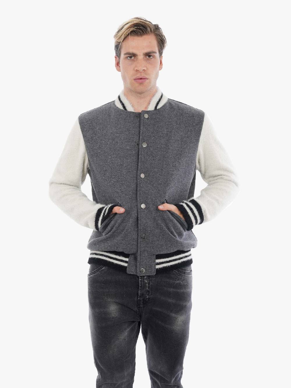 YES LONDON Giacca Varsity XNP8087 Uomo Grigio/panna