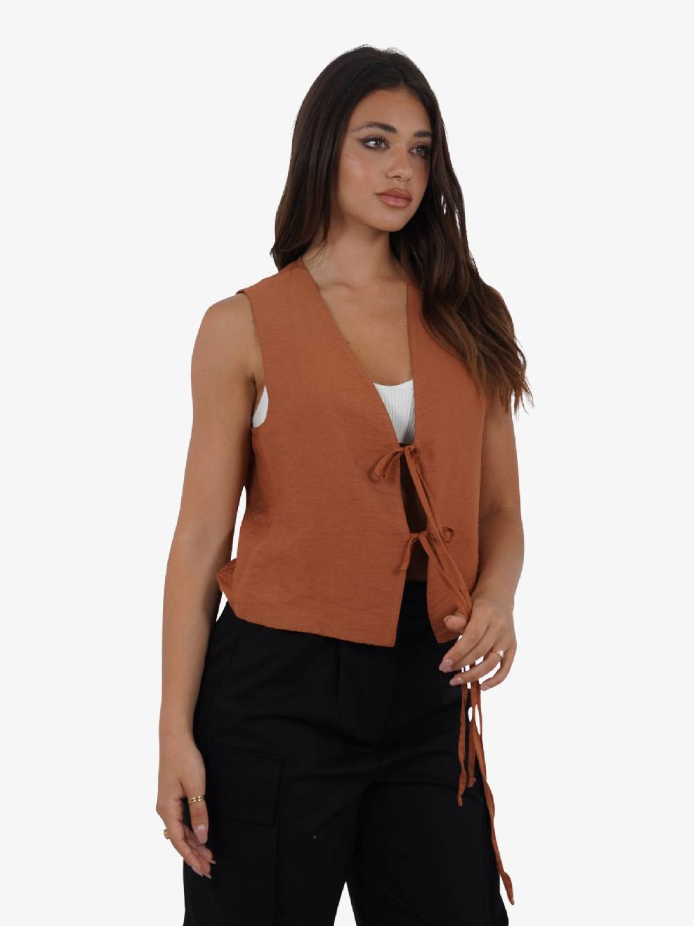 HAVE ONE Gilet Con Laccetti LVS-L038 Donna Viscosa Marrone