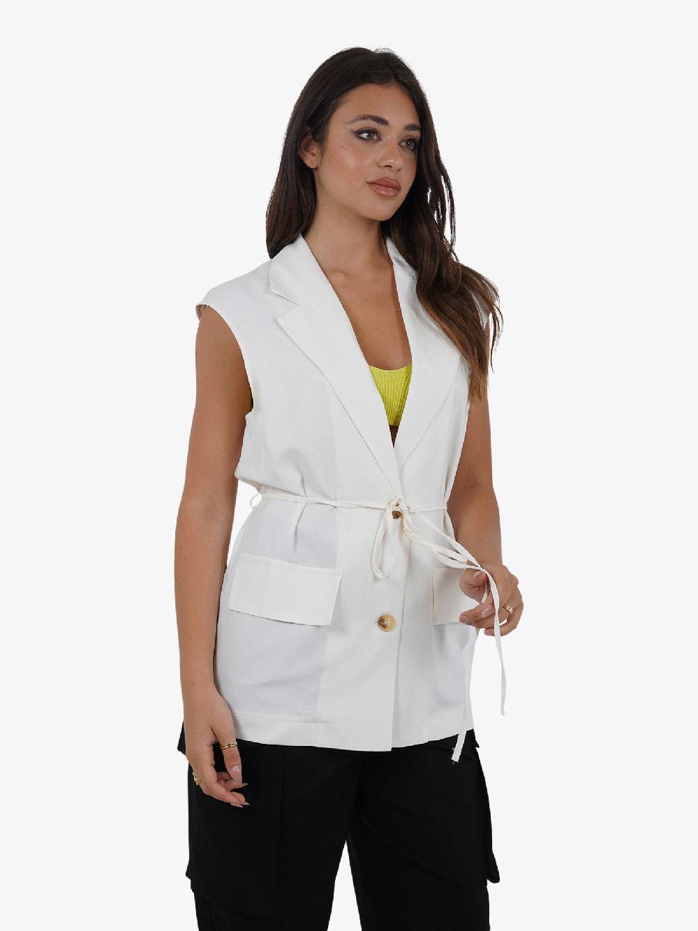 VICOLO Gilet Lungo Con Laccio TB1545 Donna Viscosa Bianco