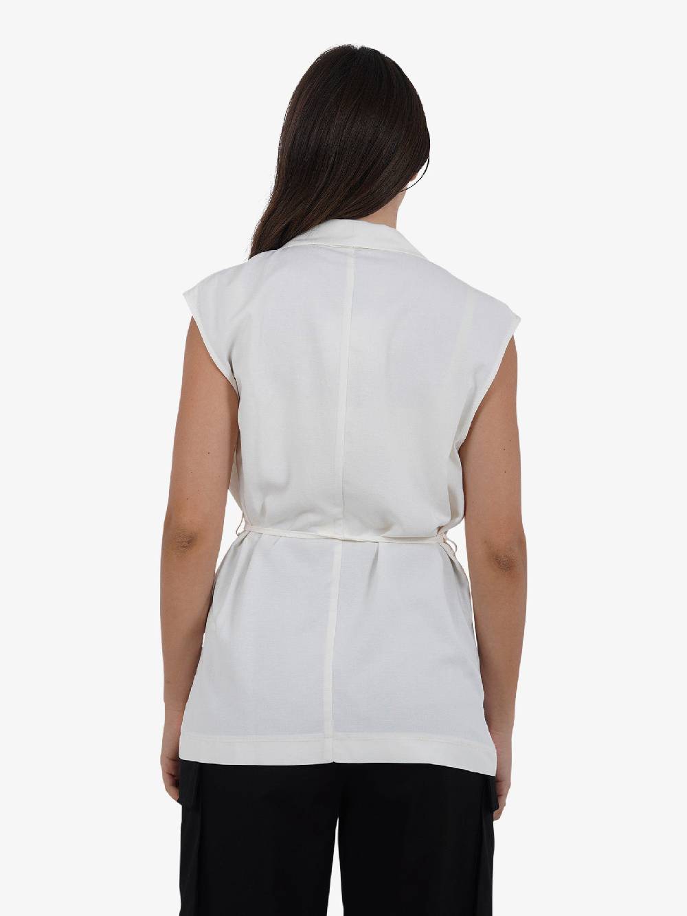 VICOLO Gilet Lungo Con Laccio TB1545 Donna Viscosa Bianco