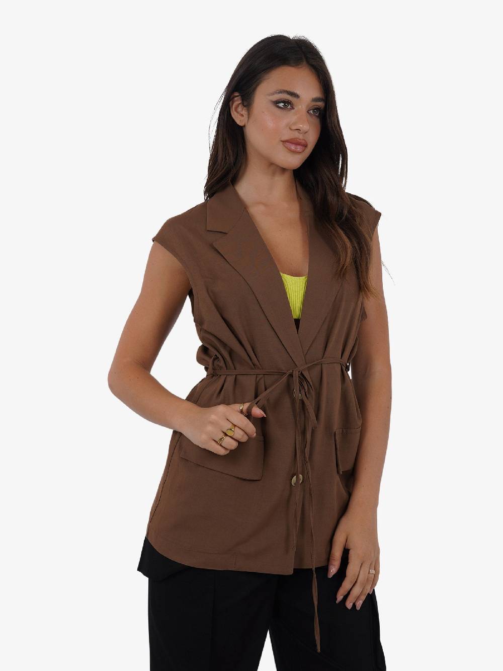VICOLO Gilet Lungo Con Laccio TB1545 Donna Viscosa Marrone