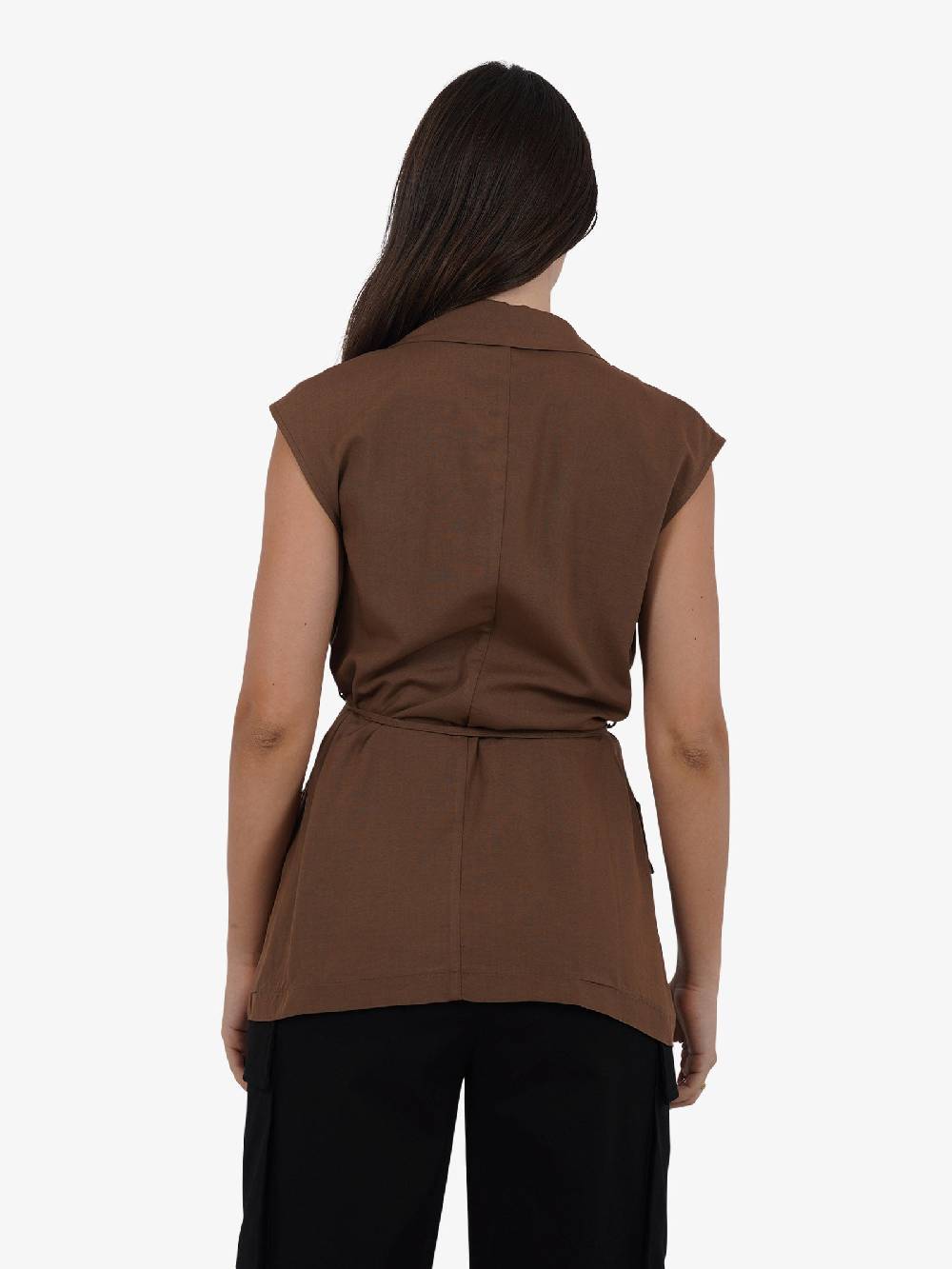 VICOLO Gilet Lungo Con Laccio TB1545 Donna Viscosa Marrone