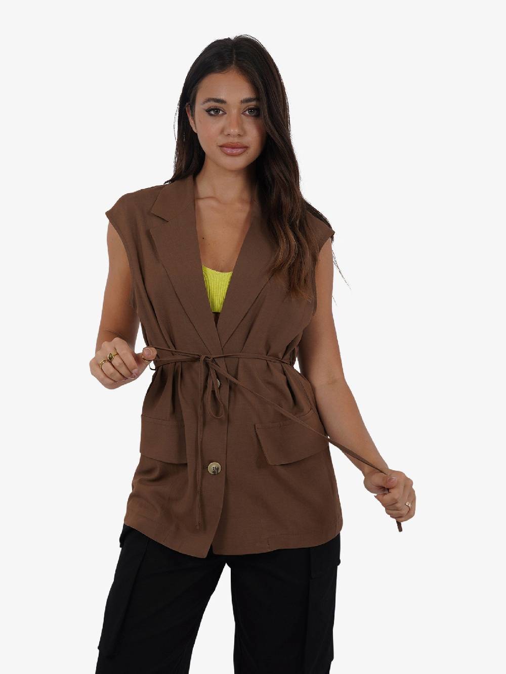 VICOLO Gilet lungo con laccio TB1545 donna viscosa marrone