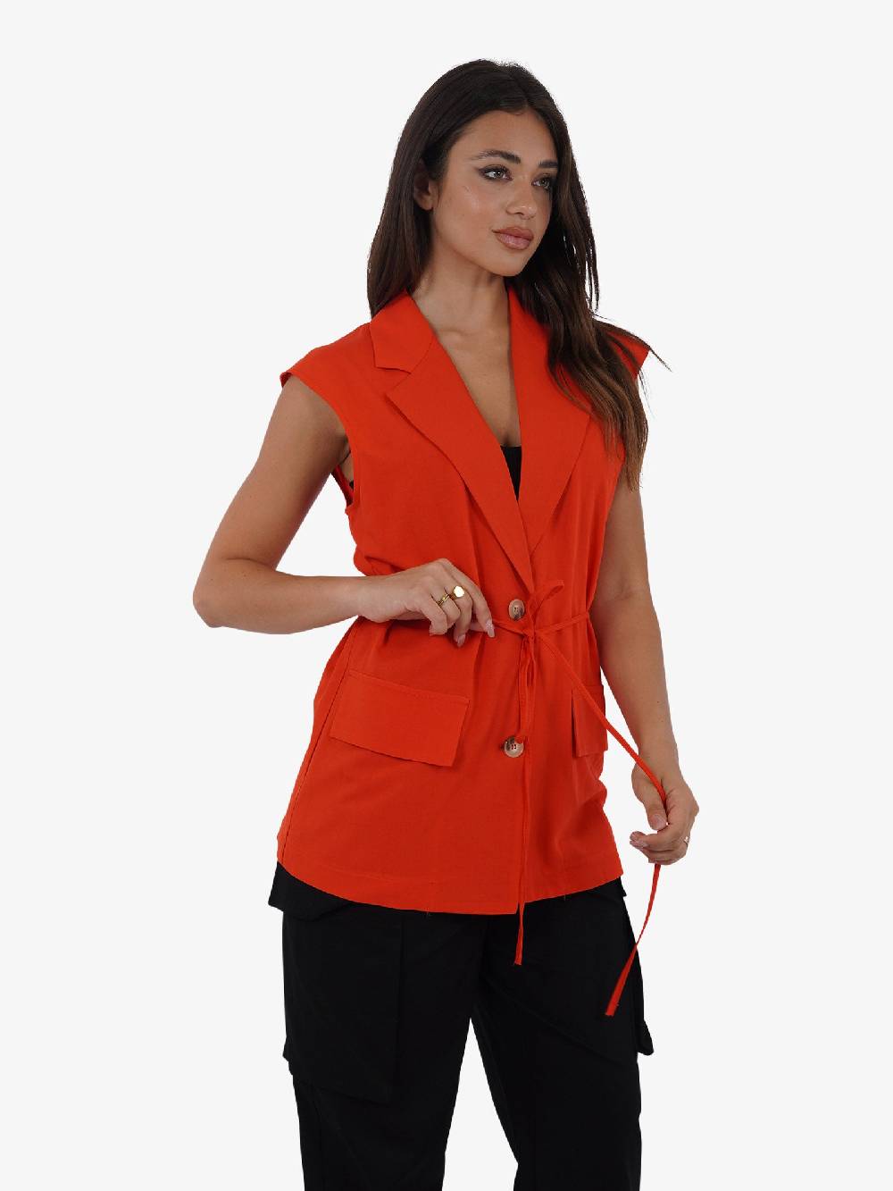 VICOLO Gilet Lungo Con Laccio TB1545 Donna Viscosa Rosso