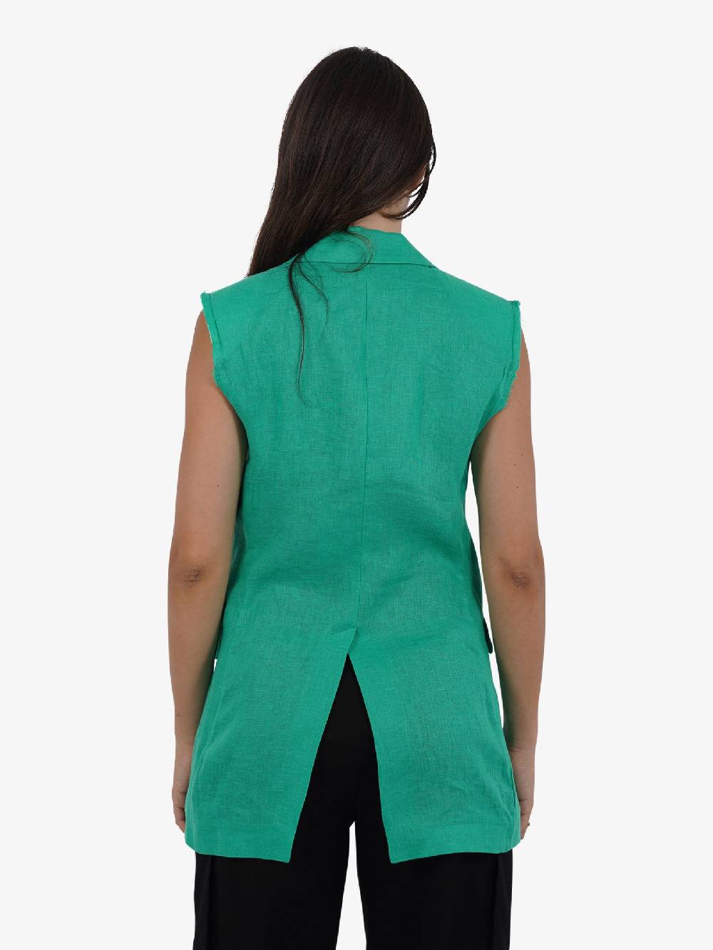 VICOLO Gilet Lungo Monopetto TB0787 Donna Lino Verde