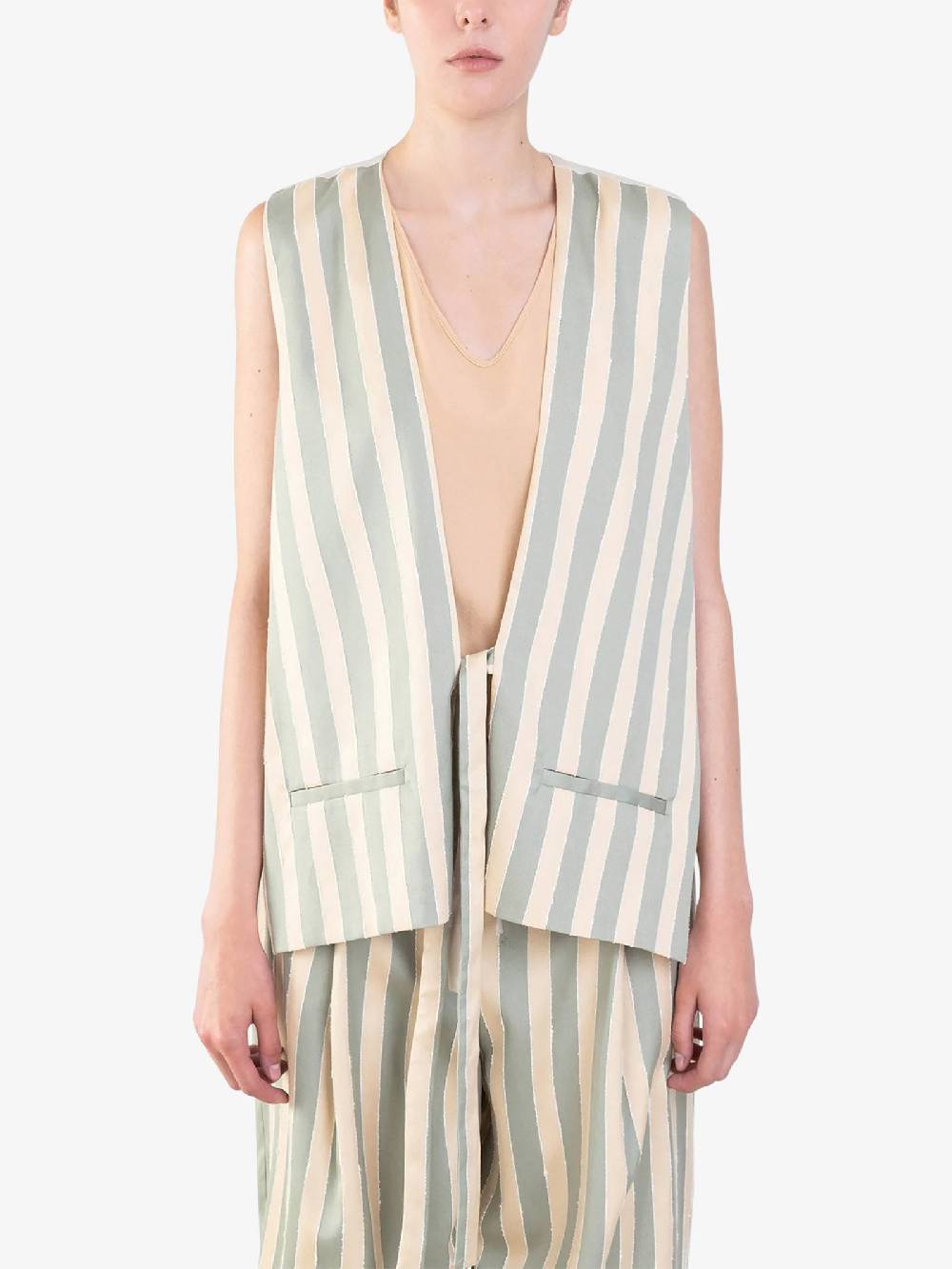 ALYSI Gilet Stripes Incrociato 104822P4031 Donna Cotone Verde