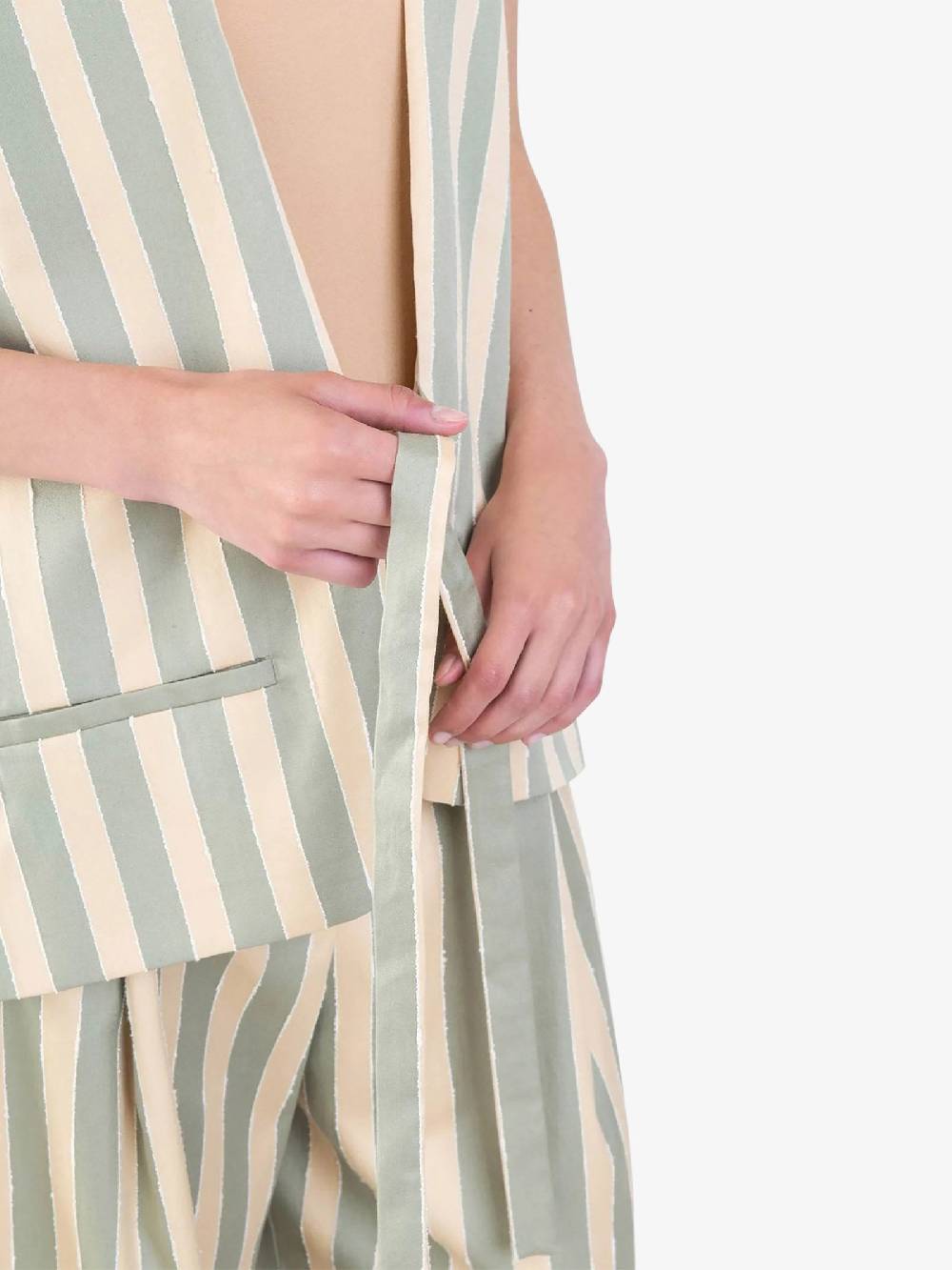 ALYSI Gilet Stripes Incrociato 104822P4031 Donna Cotone Verde