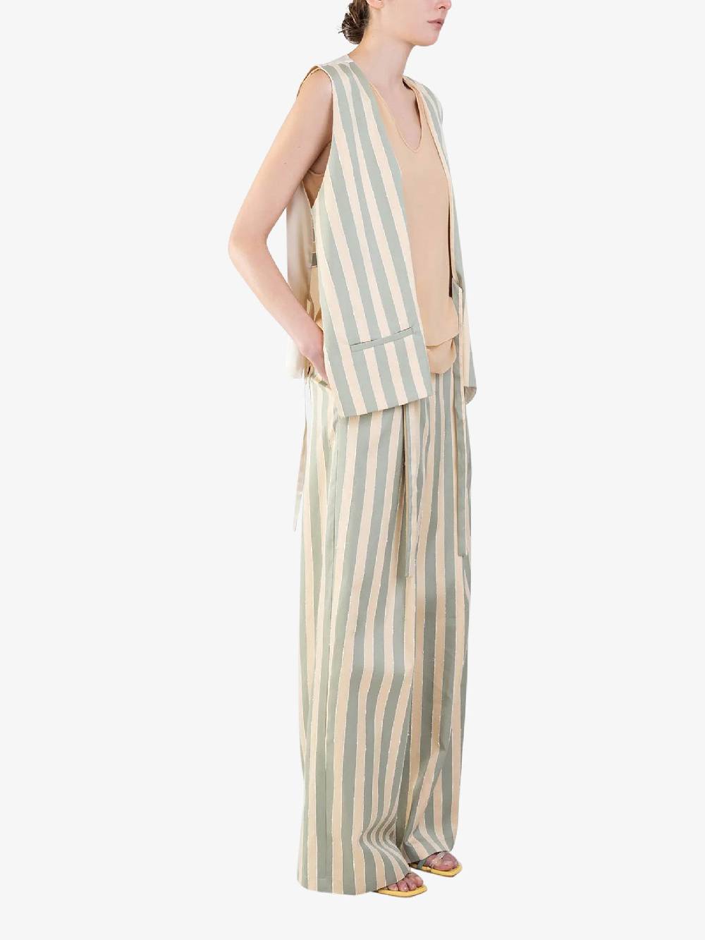 ALYSI Gilet Stripes Incrociato 104822P4031 Donna Cotone Verde