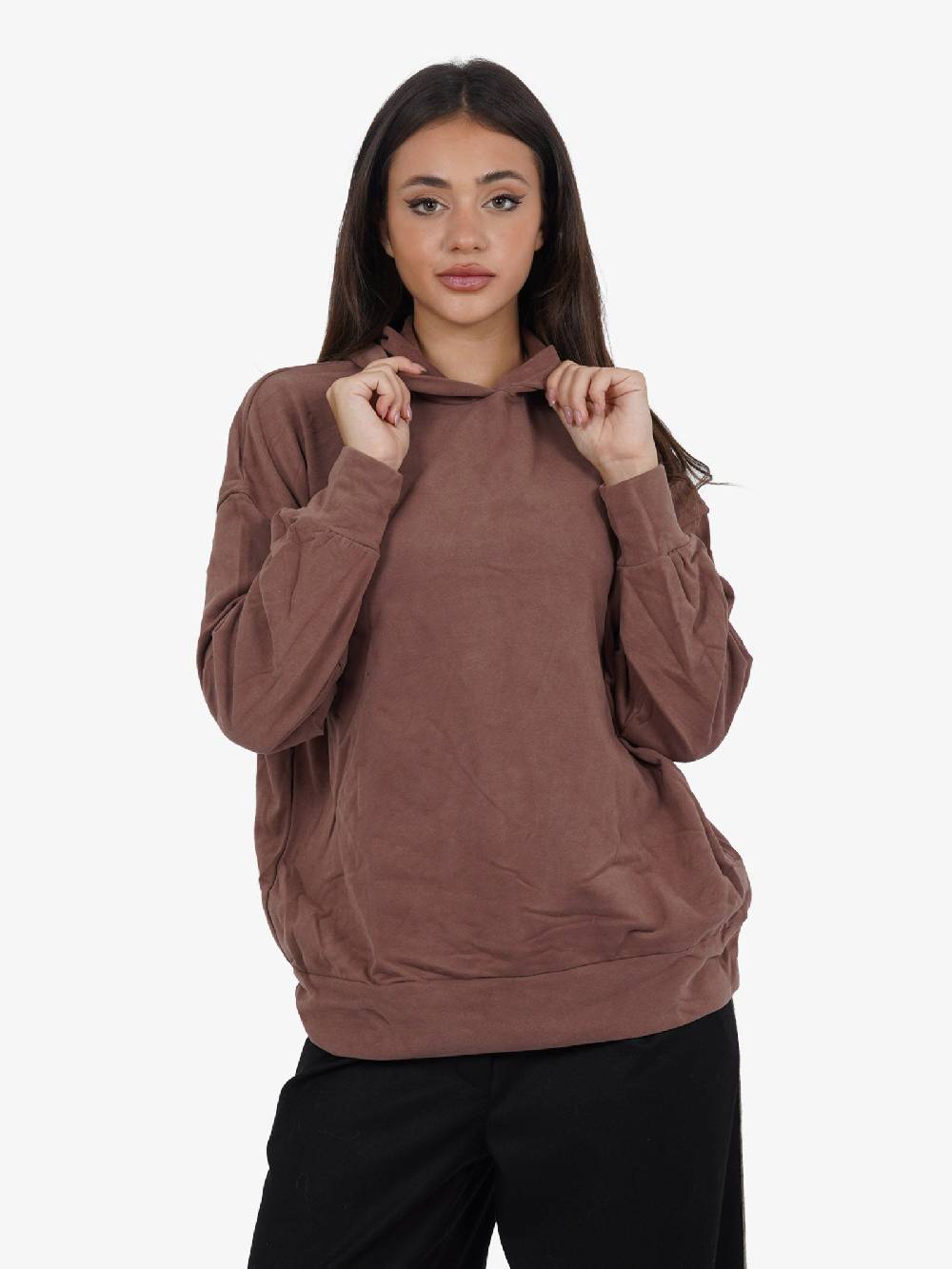 GLAMOROUS Felpa Con Cappuccio Donna Oversize Caffè