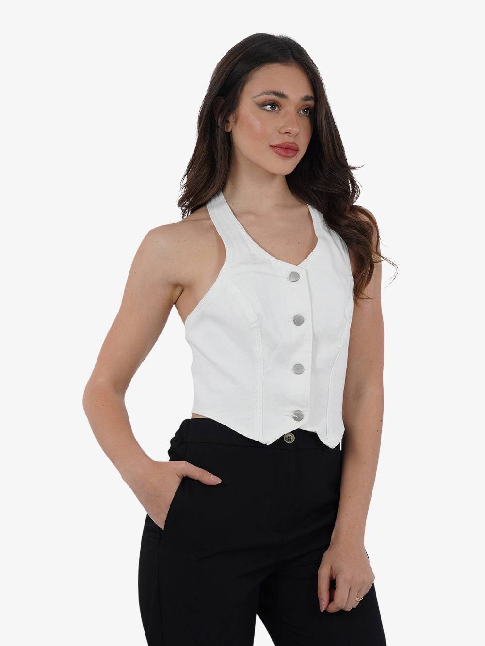 GLAMOROUS Top Gilet CK7351 Donna Cotone Bianco