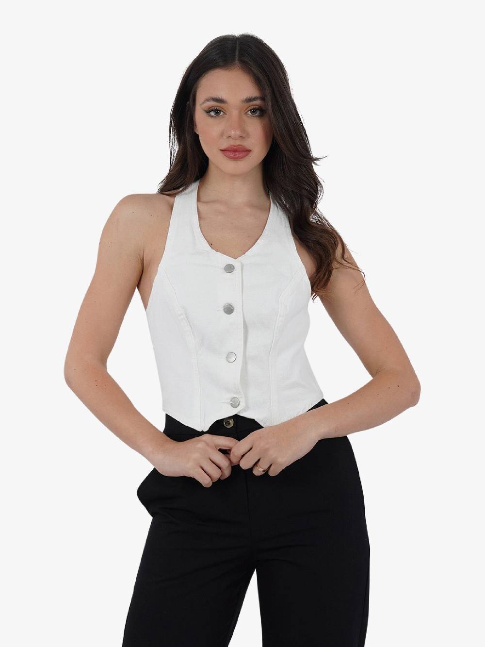 GLAMOROUS Top Gilet CK7351 Donna Cotone Bianco