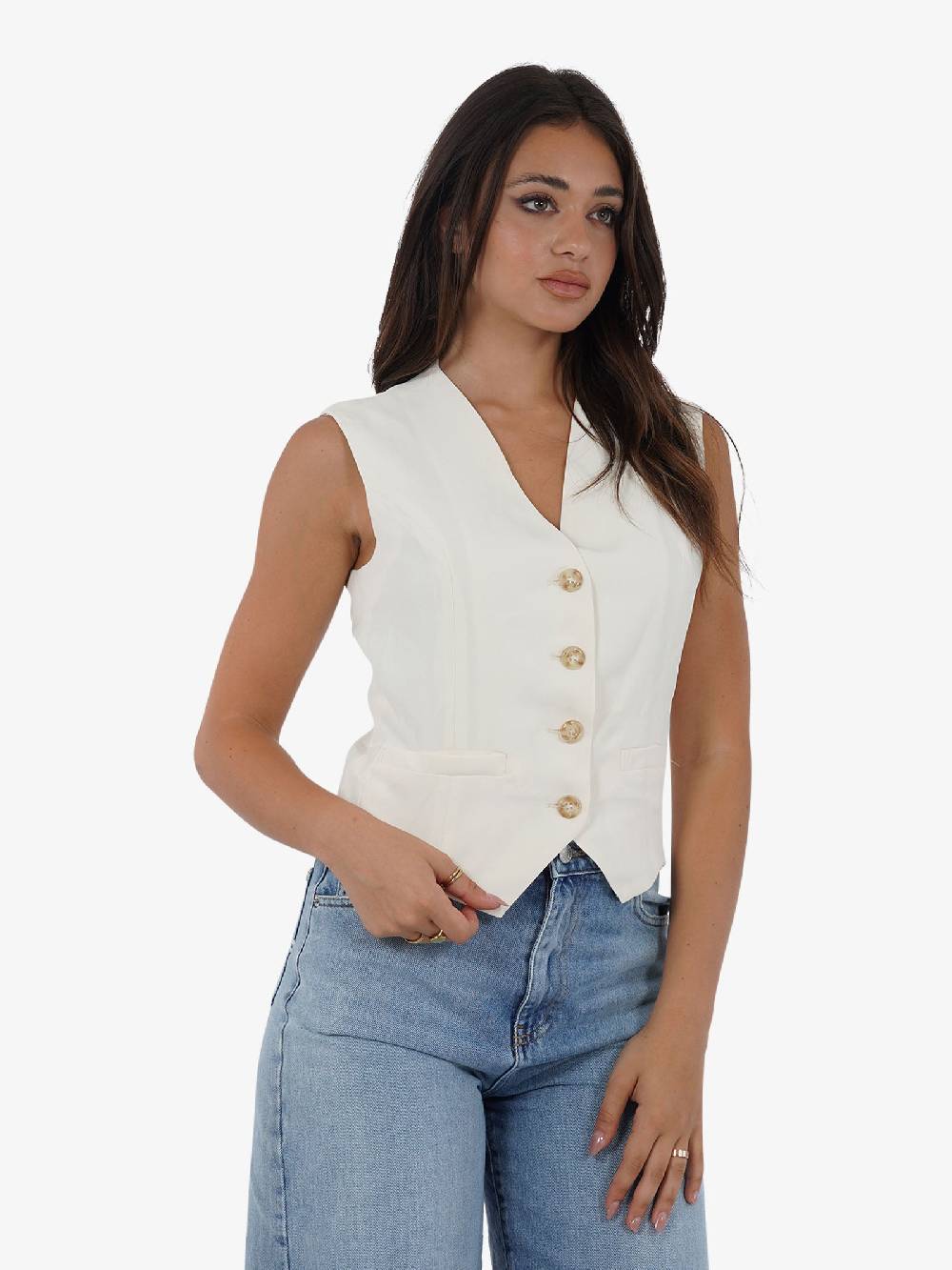 GLAMOROUS Top Gilet GS0562 Donna Beige