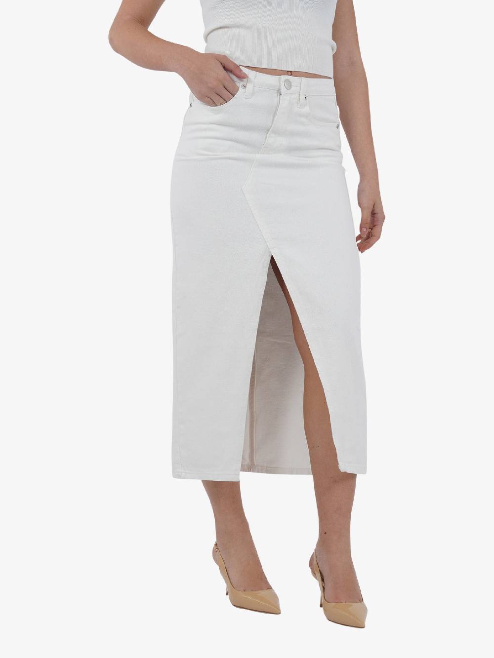 GLAMOROUS Gonna Lunga Con Spacco KA7150 Donna Cotone Bianco