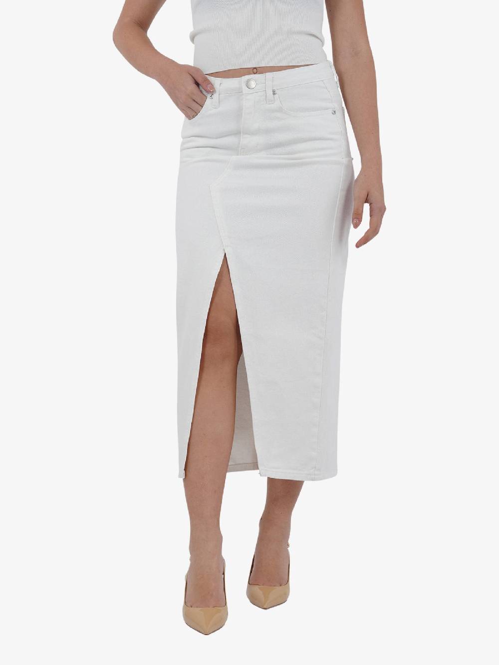 GLAMOROUS Gonna lunga con spacco KA7150 donna cotone bianco