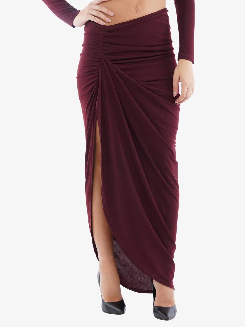 HAVE ONE Gonna Lunga Donna Con Drappeggio Laterale Bordeaux