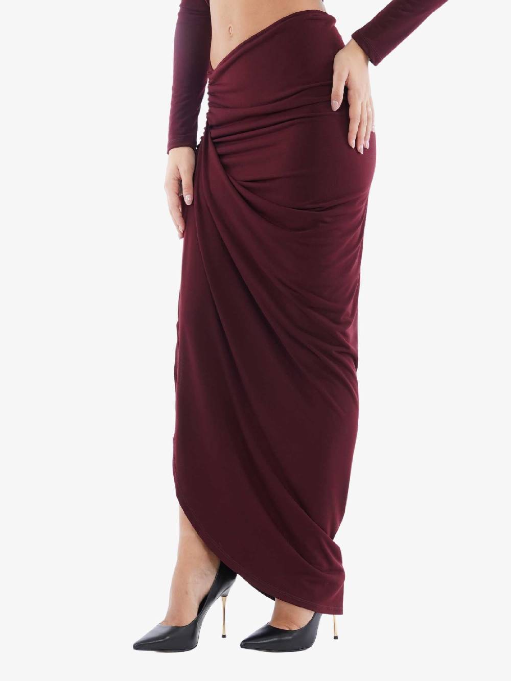 HAVE ONE Gonna Lunga Donna Con Drappeggio Laterale Bordeaux