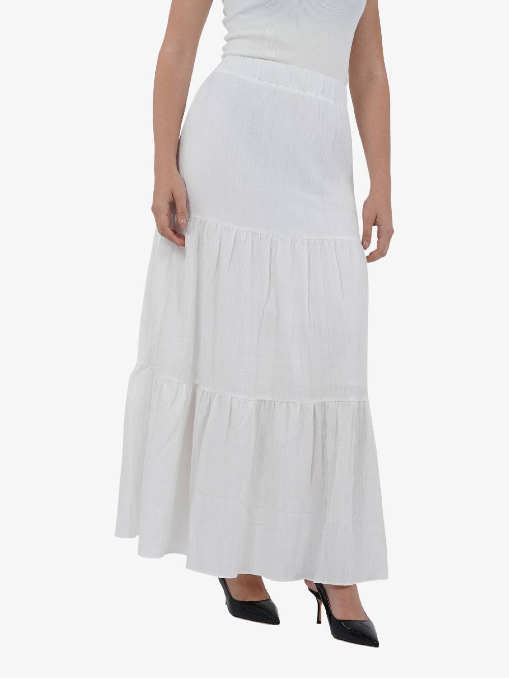 GLAMOROUS Gonna Midi A Strati AN4842 Donna Viscosa Bianco