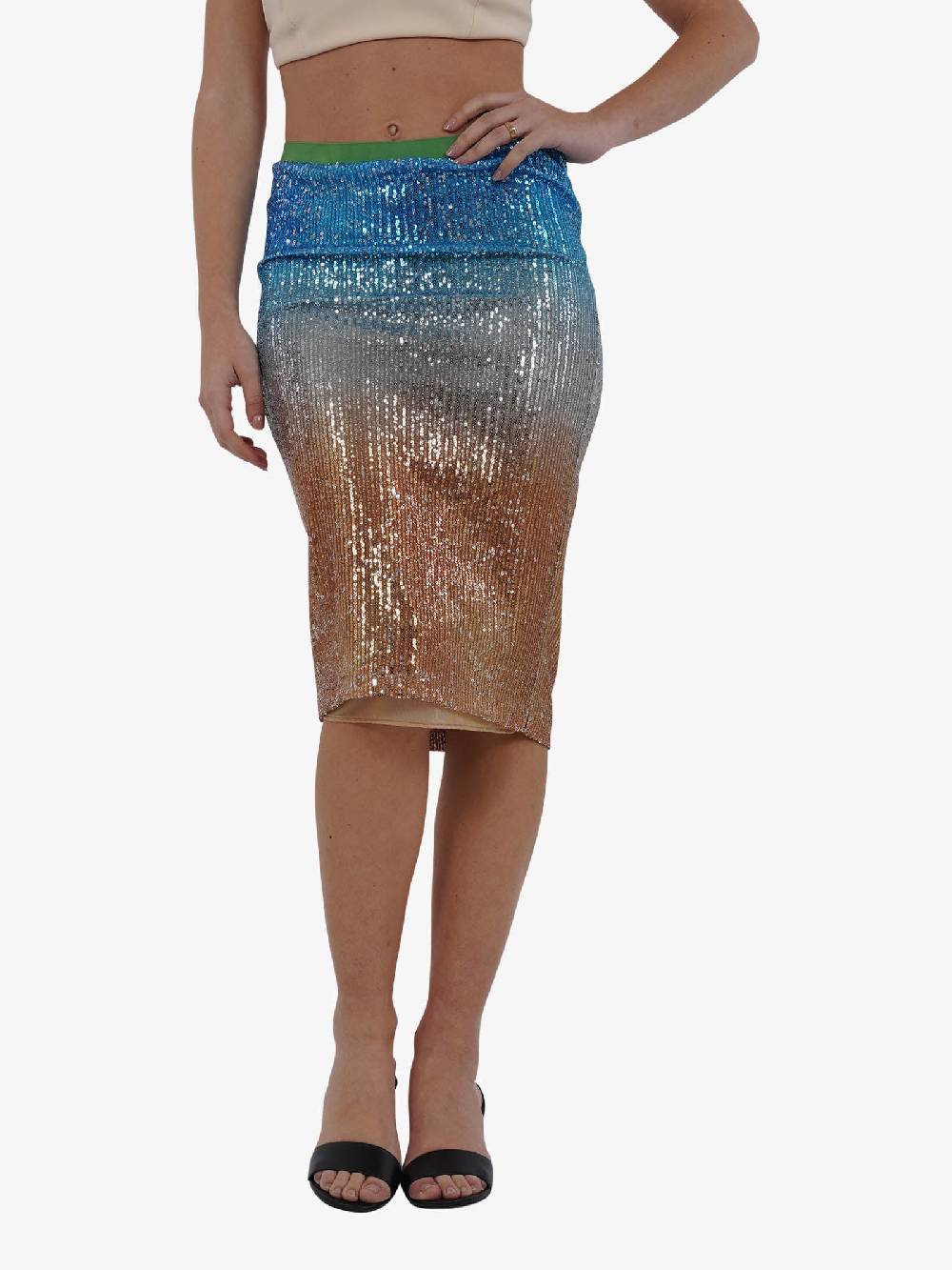 MERCI Gonna Midi A Tubino GN161 Donna Paillettes Multicolore