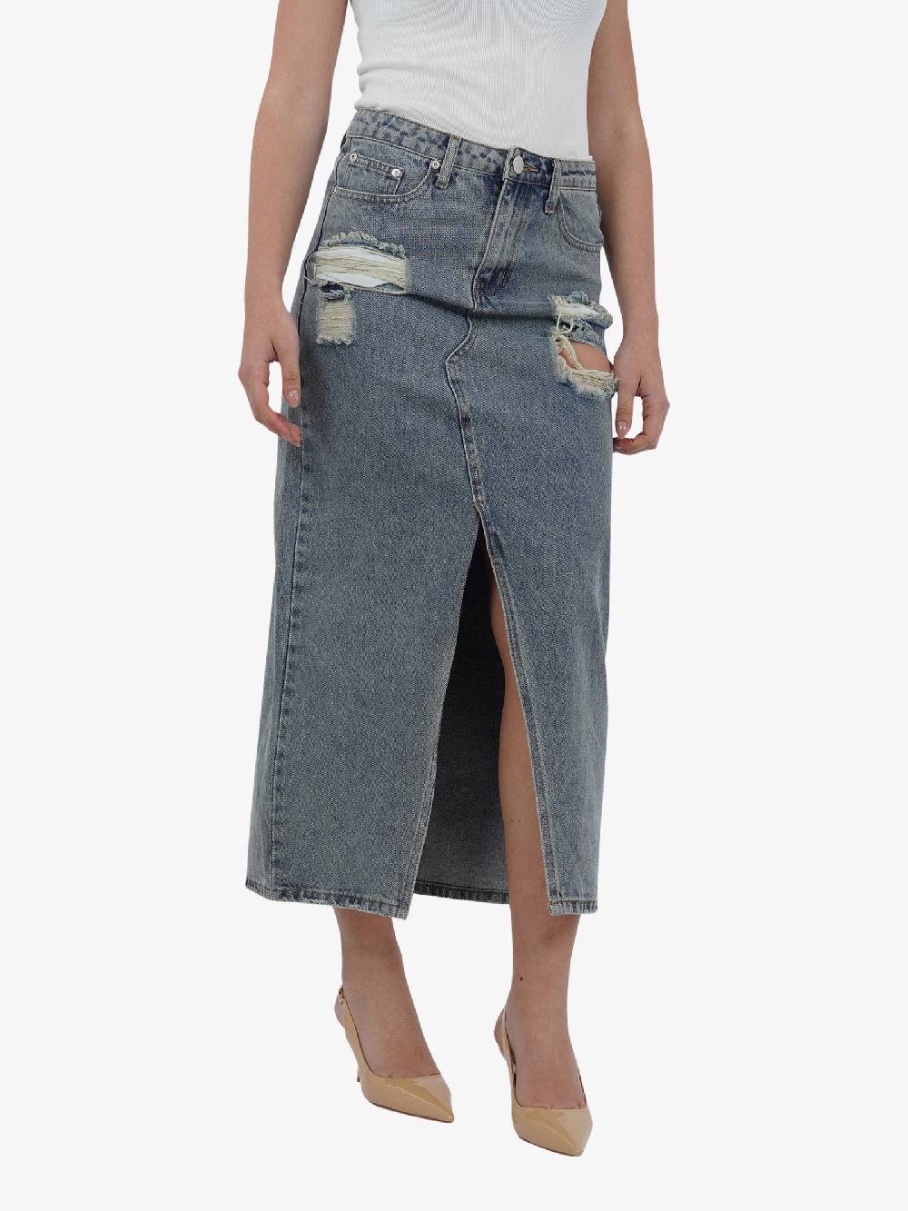 GLAMOROUS Gonna Midi Longuette In Denim Invecchiato AN4710 Donna Cotone