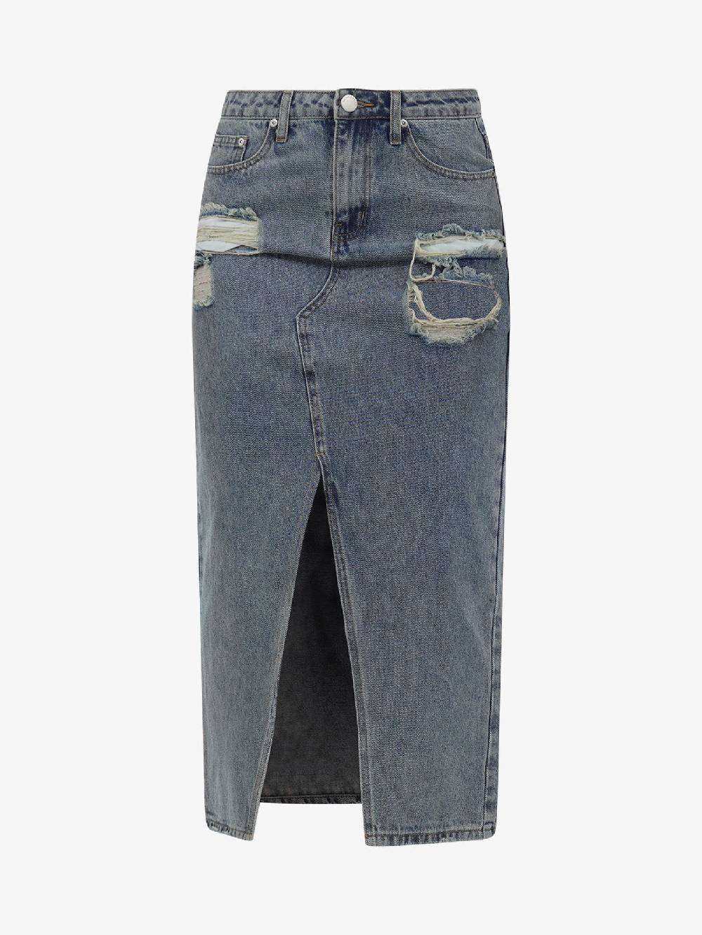 GLAMOROUS Gonna Midi Longuette In Denim Invecchiato AN4710 Donna Cotone