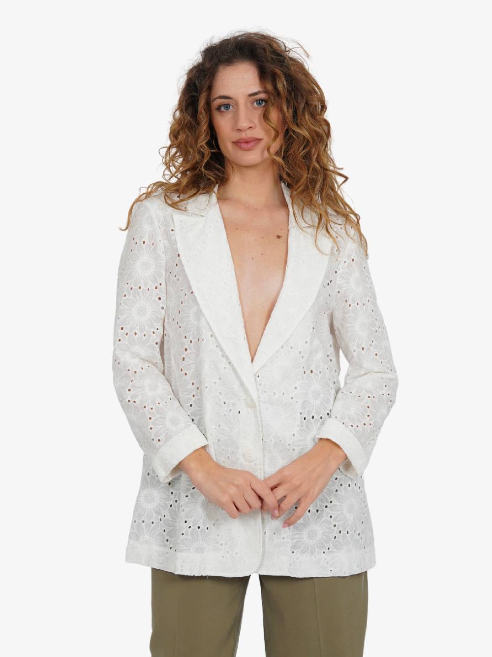 HAVE ONE Blazer Monopetto Donna Fiorato Bianco