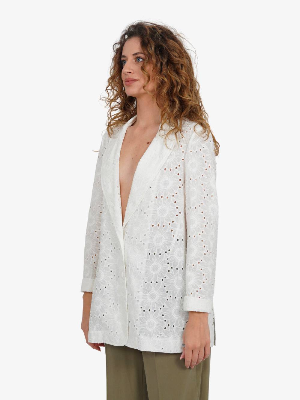 HAVE ONE Blazer Monopetto Donna Fiorato Bianco