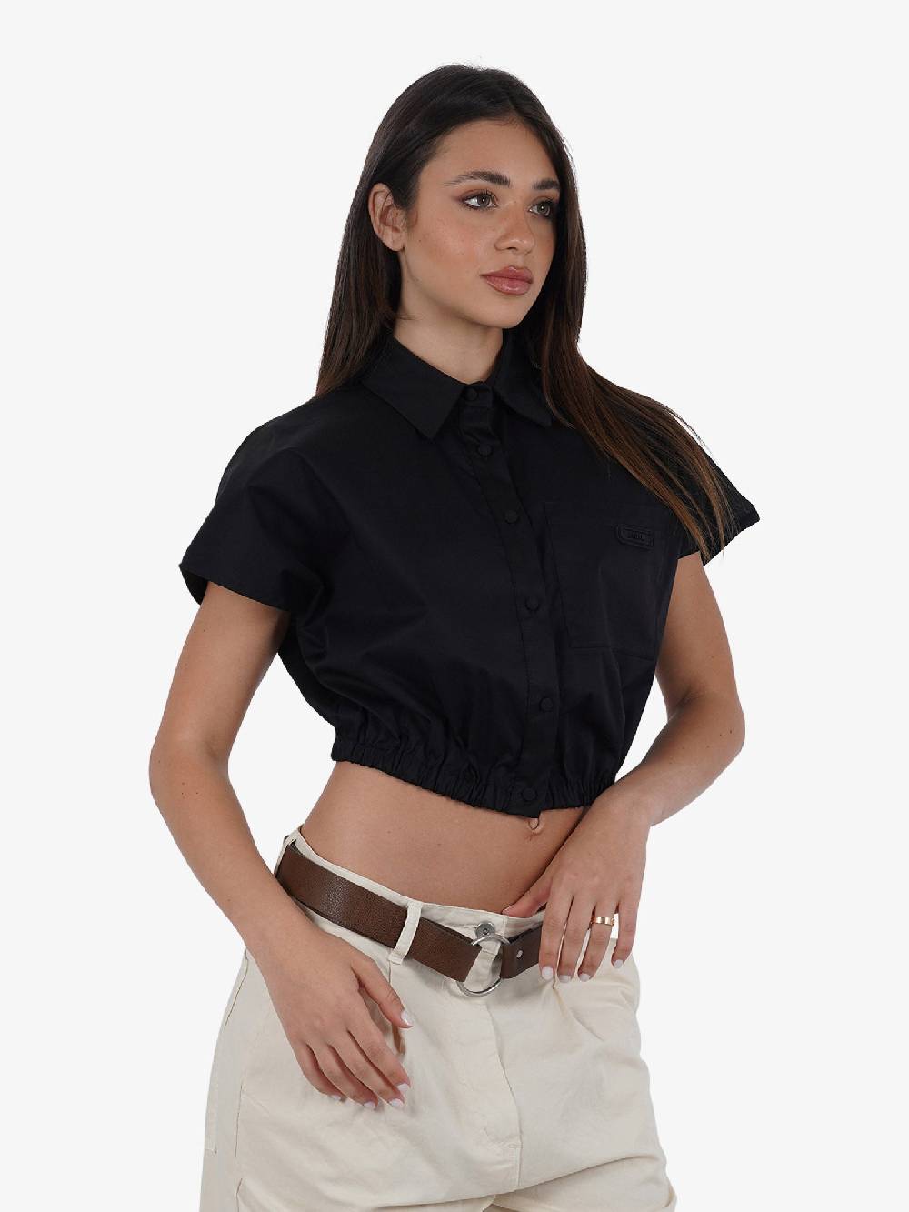 JIJIL Camicia Cropped CA115 Donna Cotone Nero