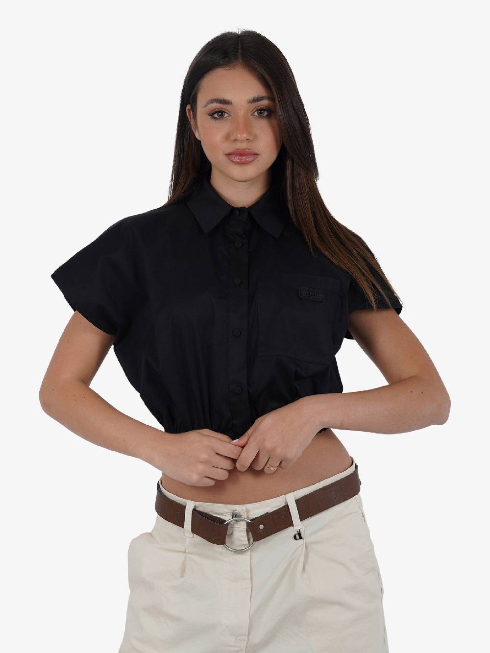 JIJIL Camicia Cropped CA115 Donna Cotone Nero