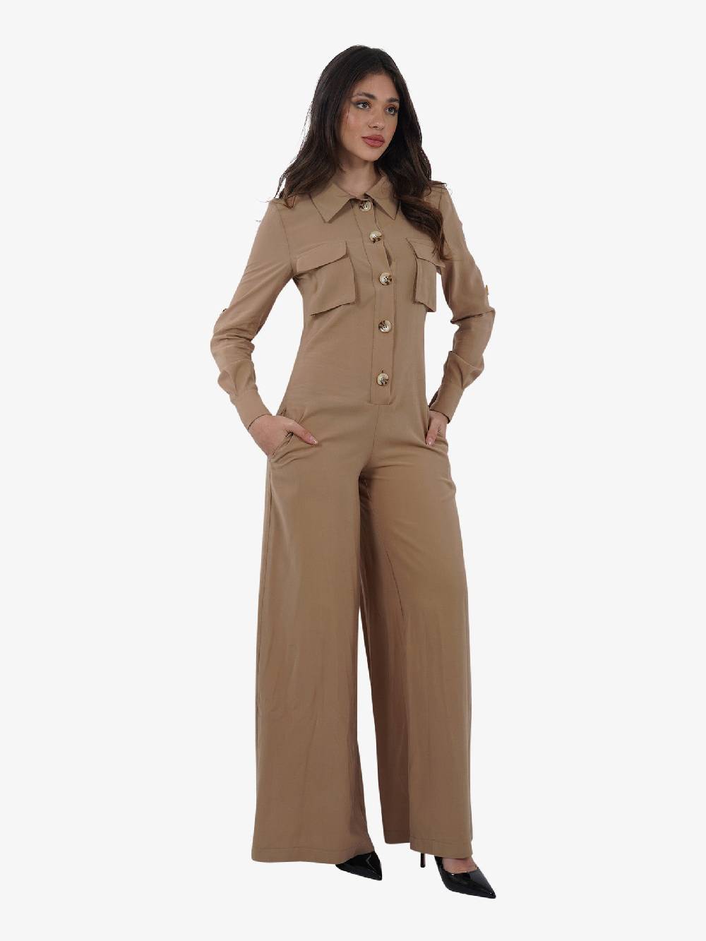 JIJIL Jumpsuit A Palazzo TU168 Donna Viscosa Beige